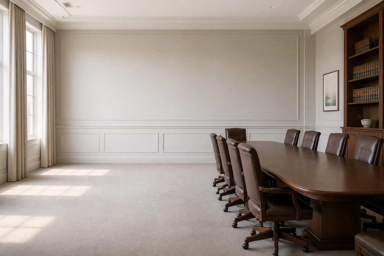 Bright legal conference room with open space and natural window light